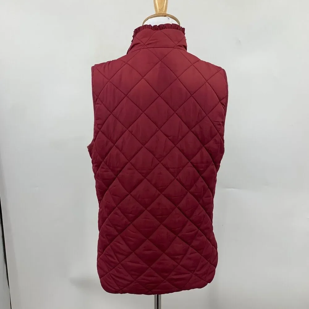 J Crew Vest Womens S Small Garnet‎ Mercantile Ruffle Quilted Puffer Full Zip